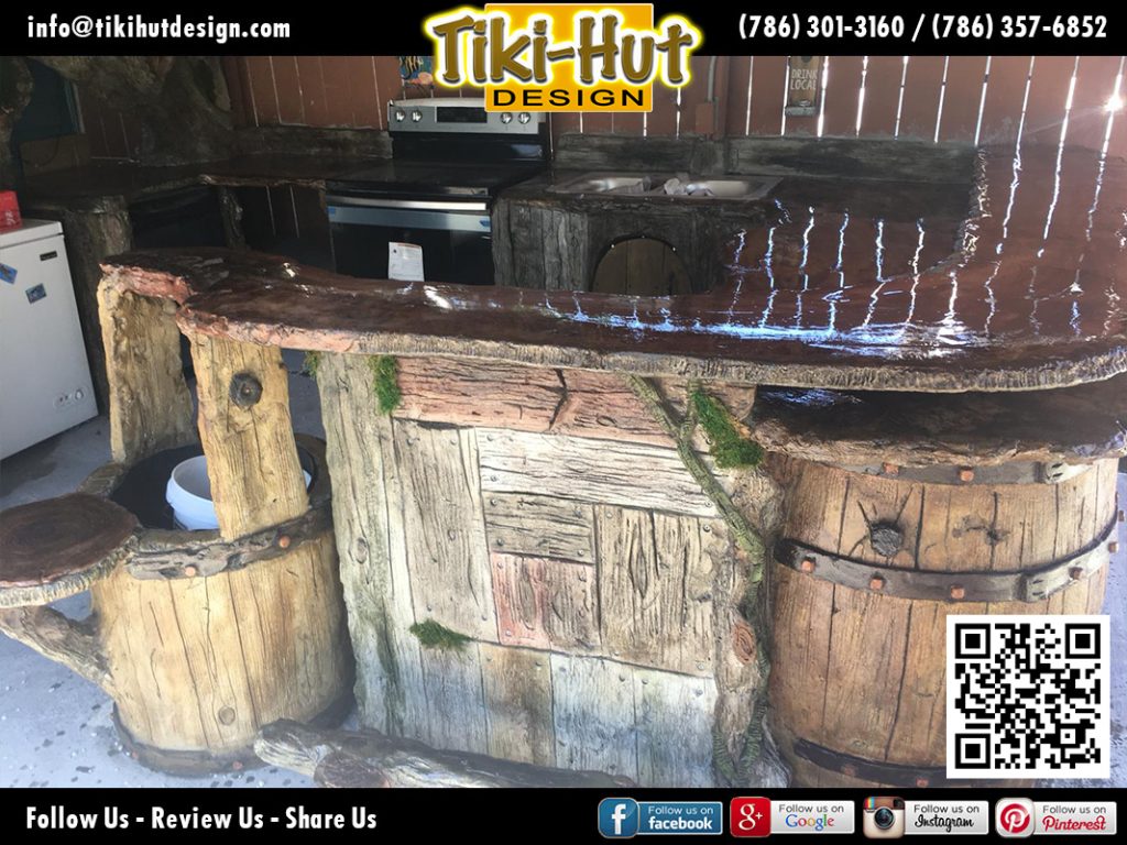 tiki-hut-design-kitchen-counter-corner-barrel-with-seat-and-beer-container